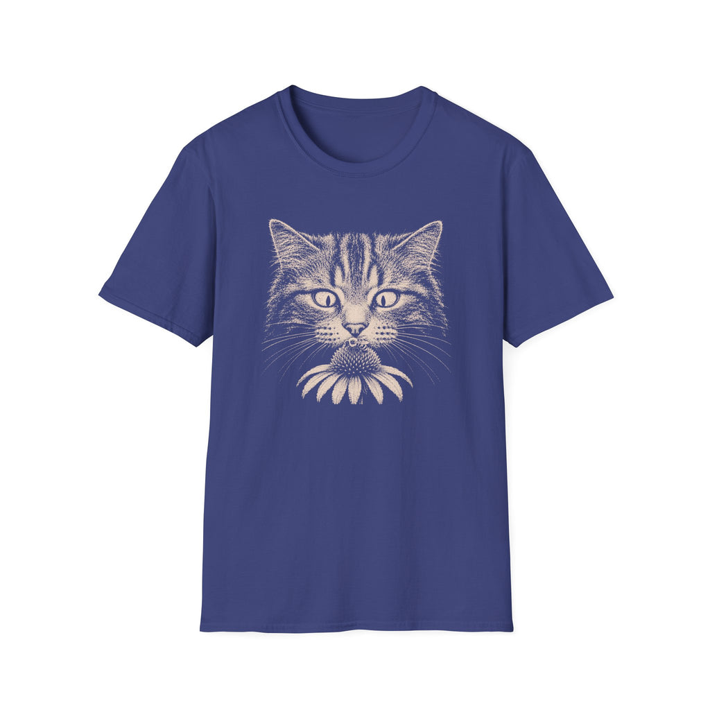 Cat Sniffing Flower With Bee T-Shirt
