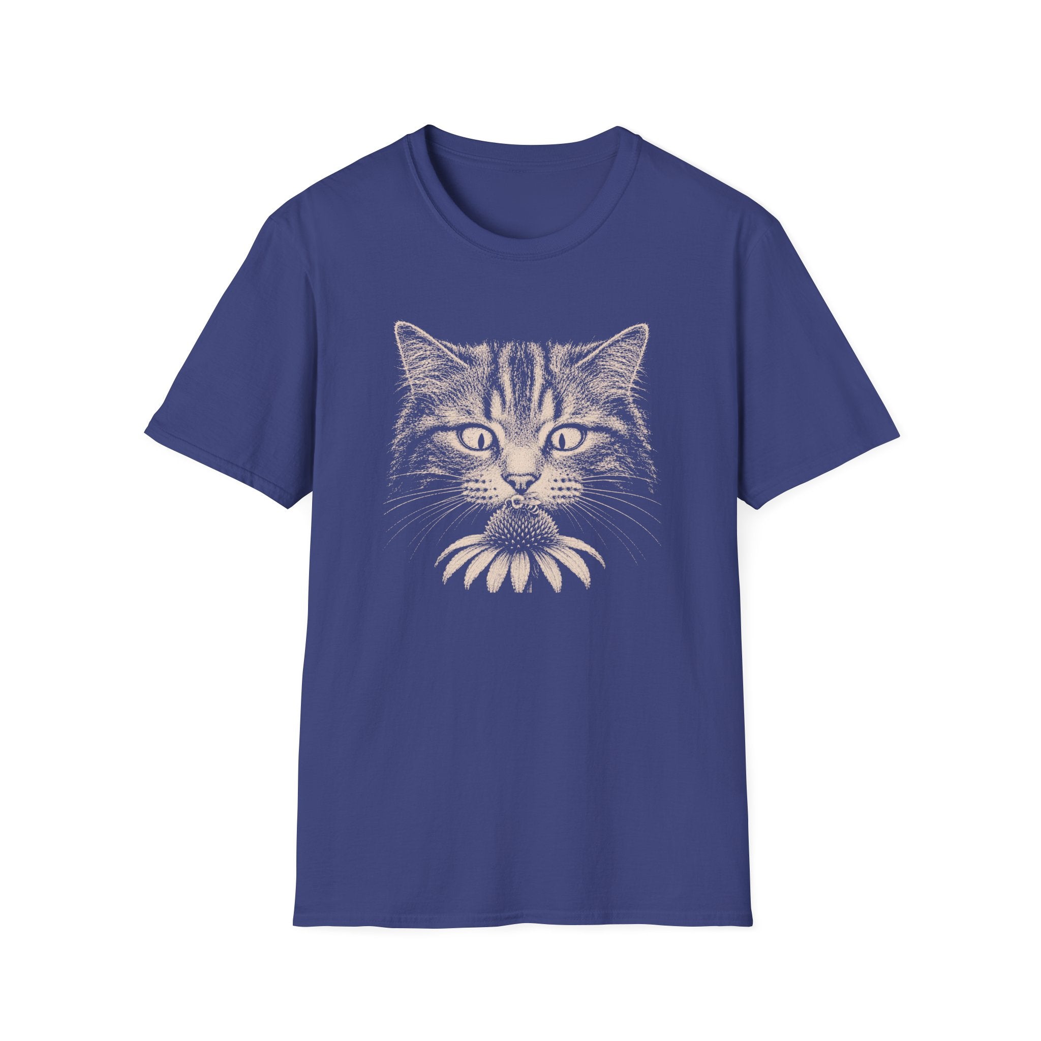 Cat Sniffing Flower With Bee T-Shirt