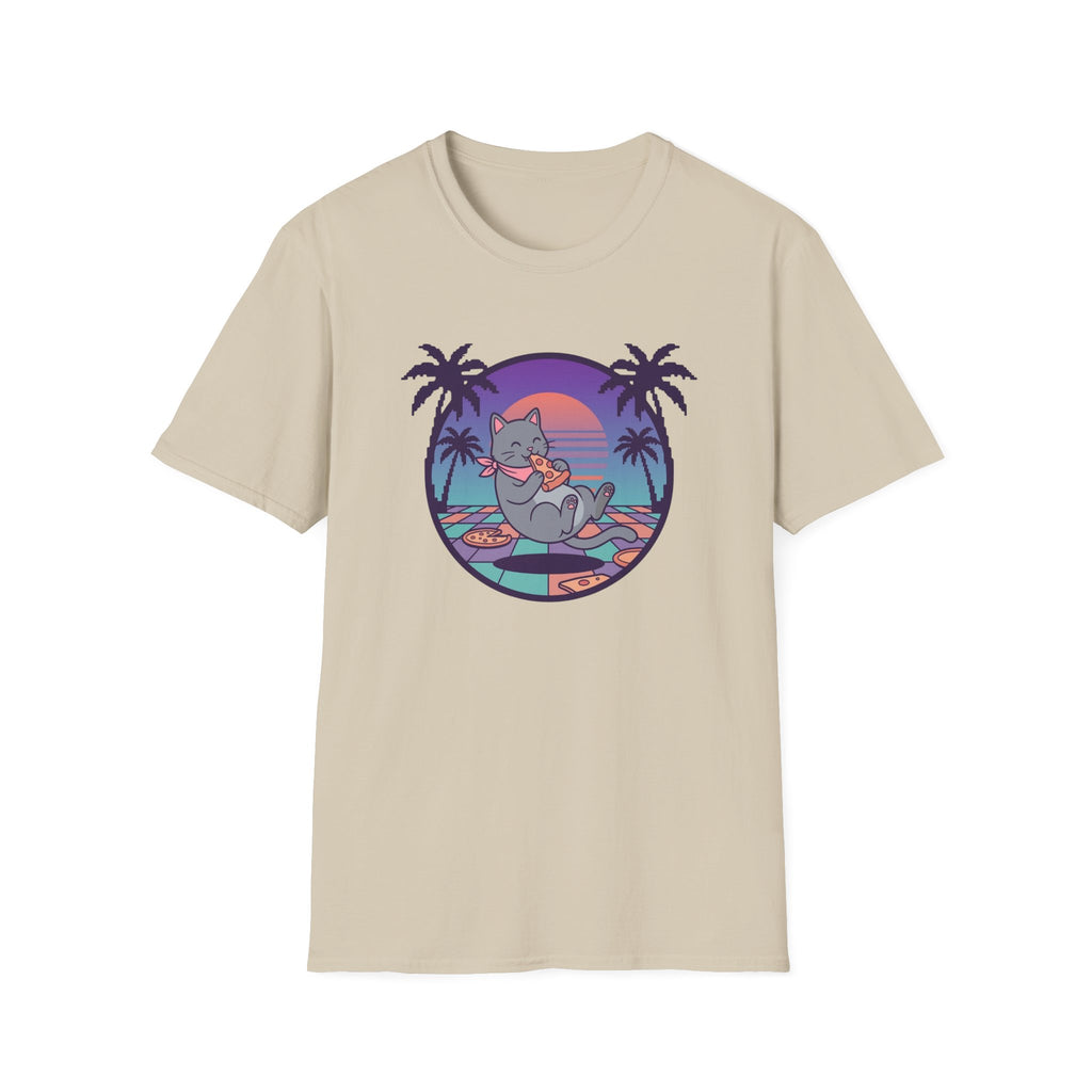 Vaporwave Cat With Pizza T-shirt