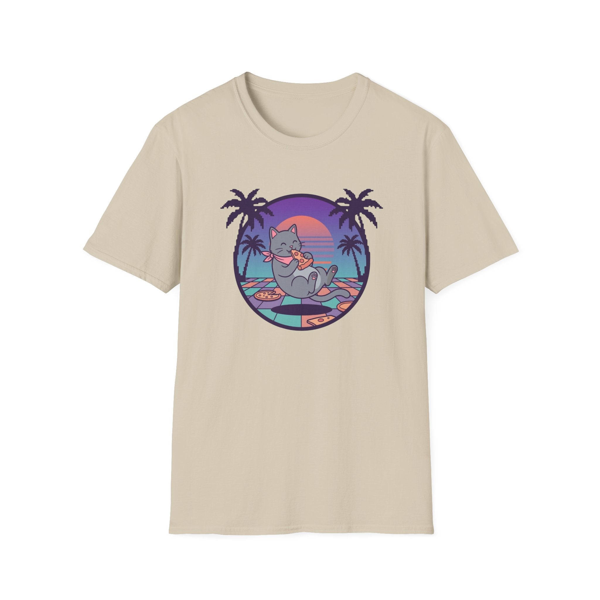 Vaporwave Cat With Pizza T-shirt