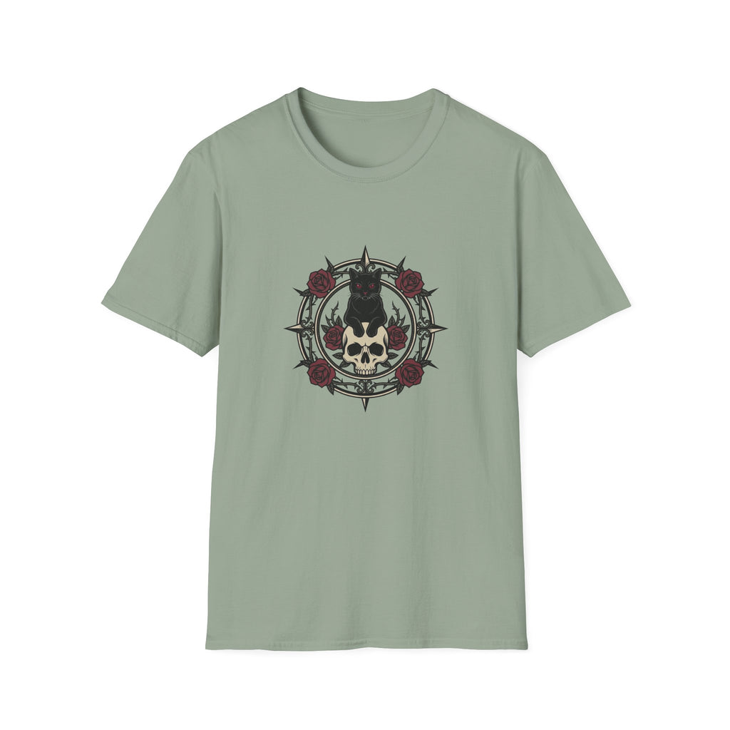 Goth Cat On Skull T-shirt