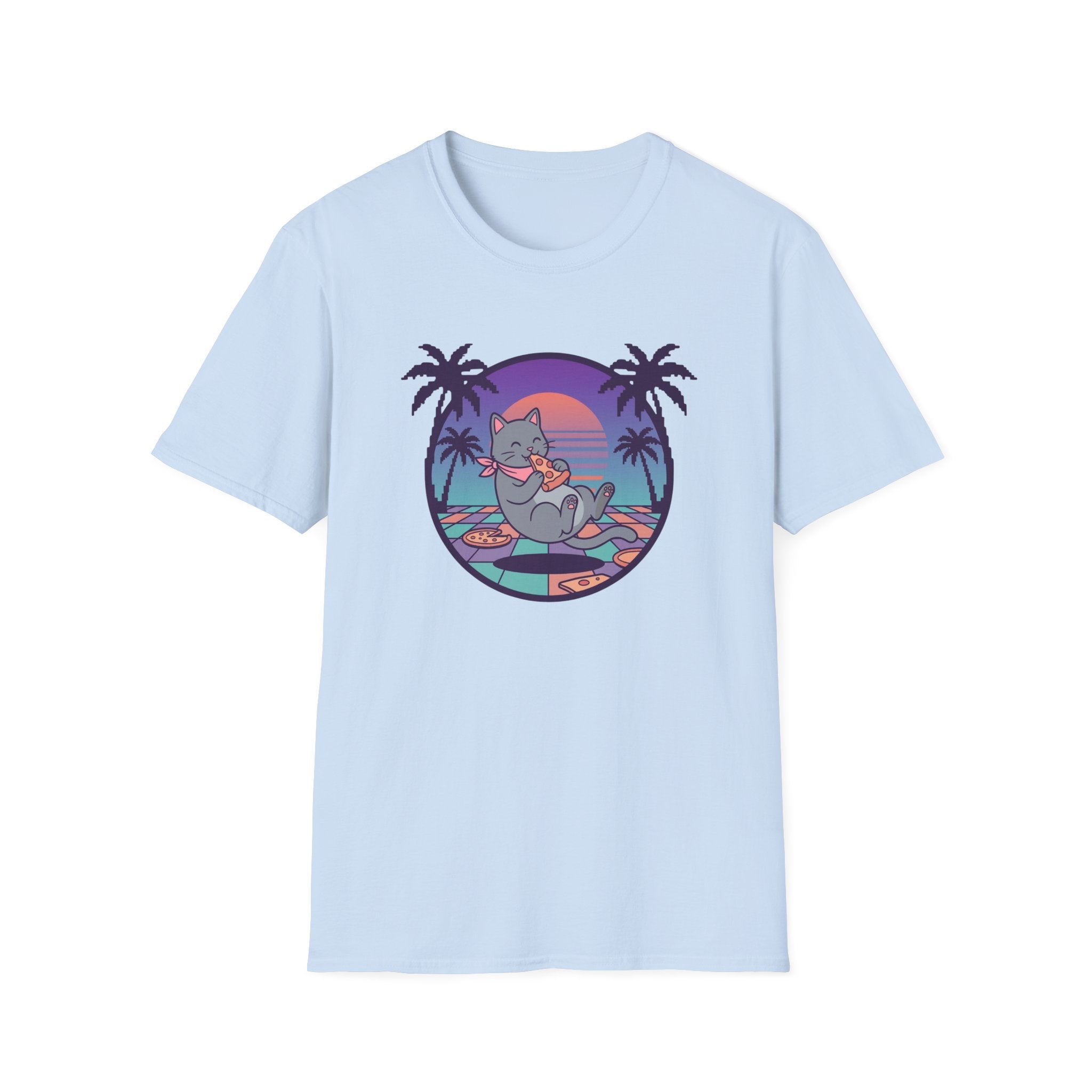 Vaporwave Cat With Pizza T-shirt