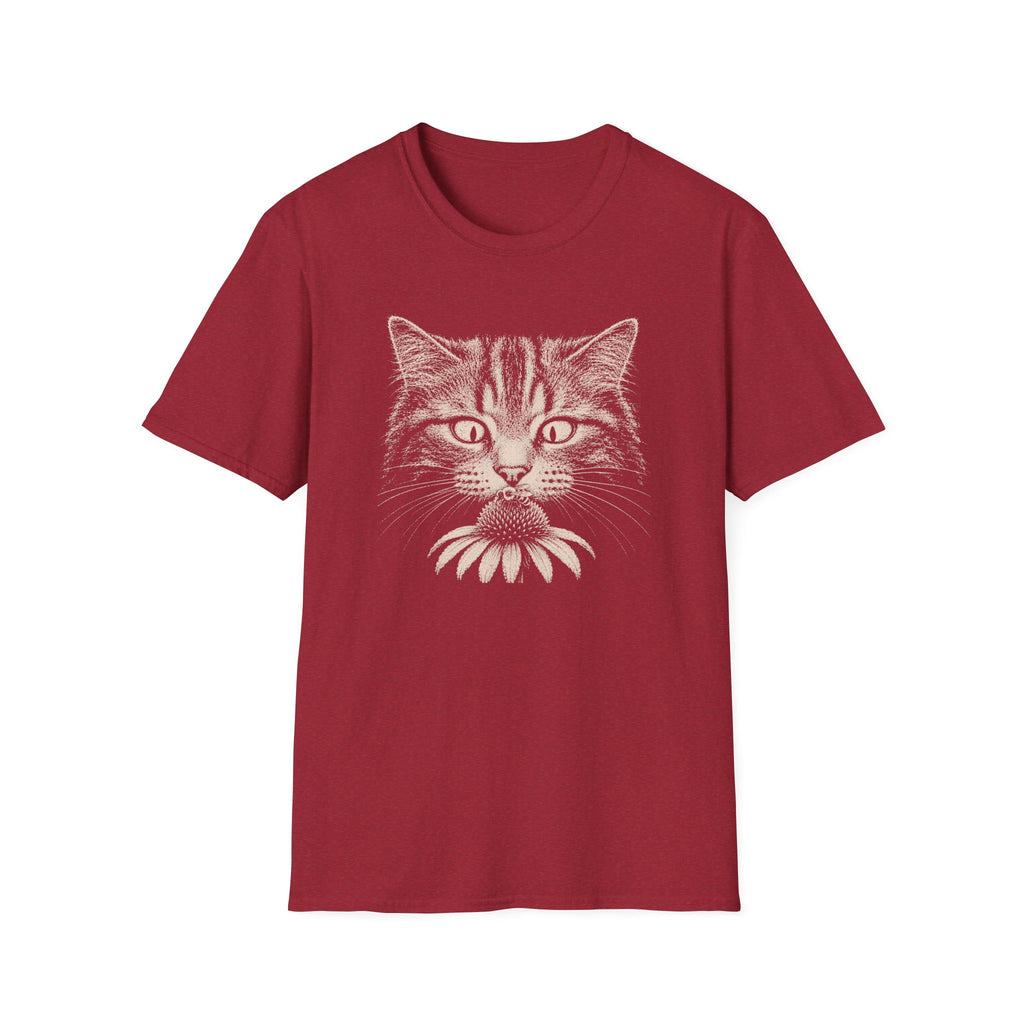 Cat Sniffing Flower With Bee T-Shirt