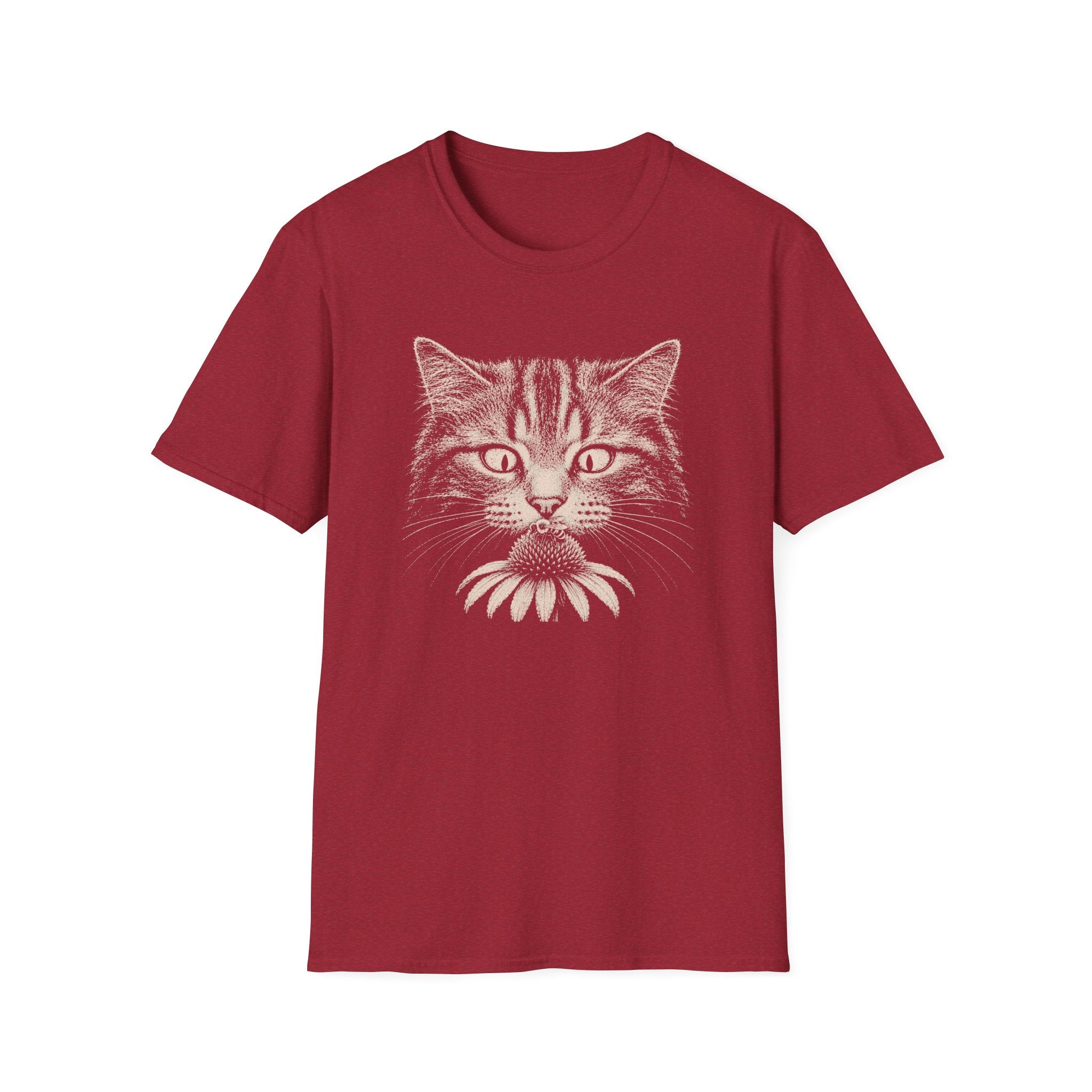 Cat Sniffing Flower With Bee T-Shirt
