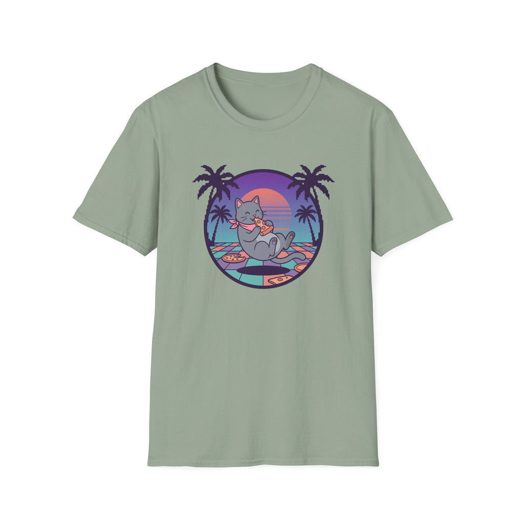 Vaporwave Cat With Pizza T-shirt