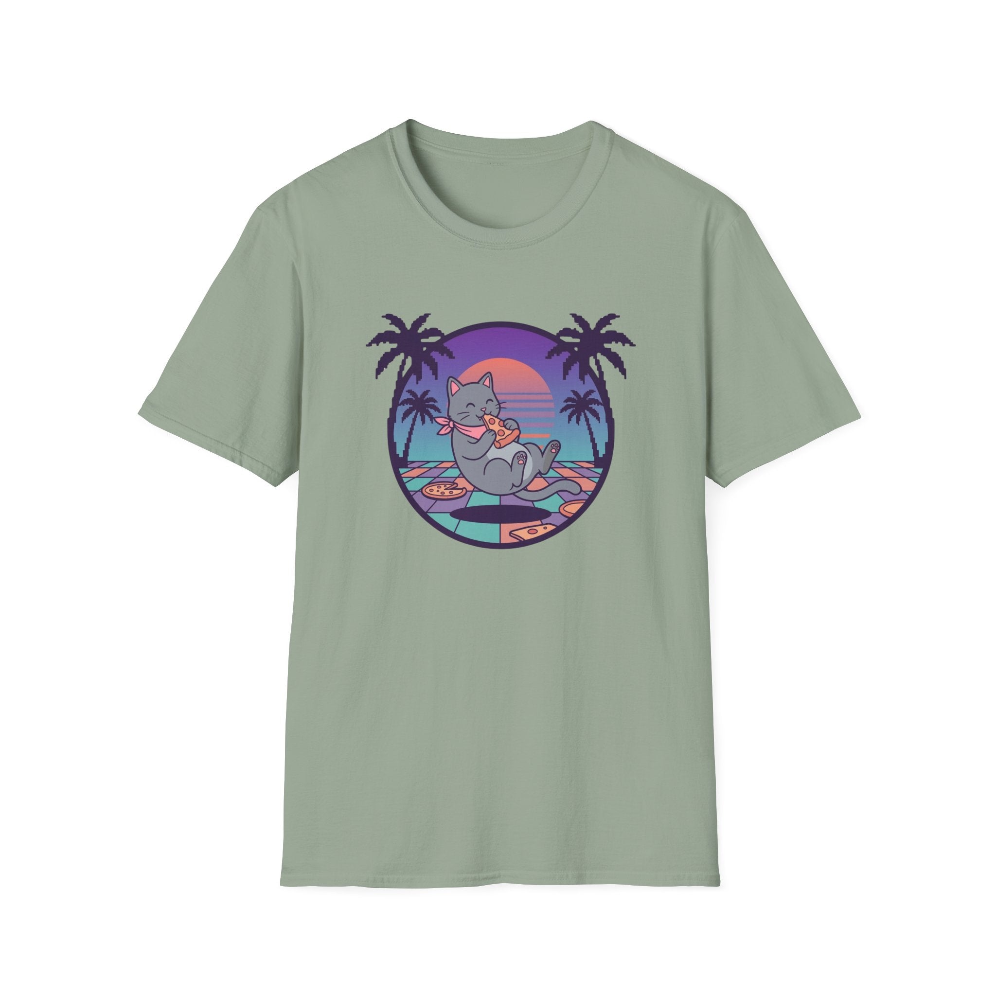 Vaporwave Cat With Pizza T-shirt