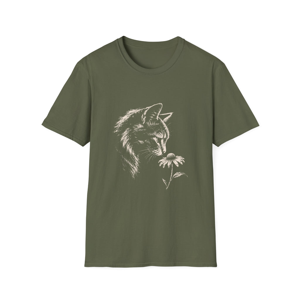 Cat Sniffing Flower T-Shirt