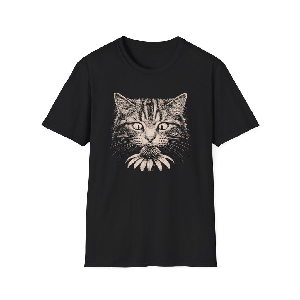 Cat Sniffing Flower With Bee T-Shirt