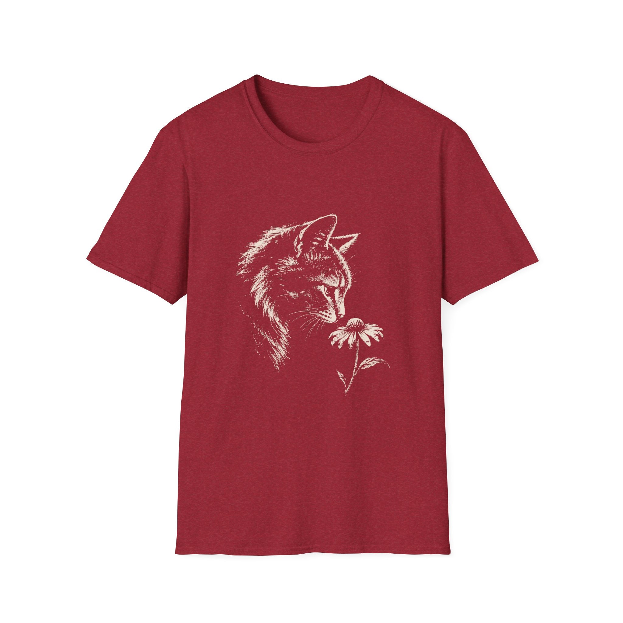 Cat Sniffing Flower T-Shirt