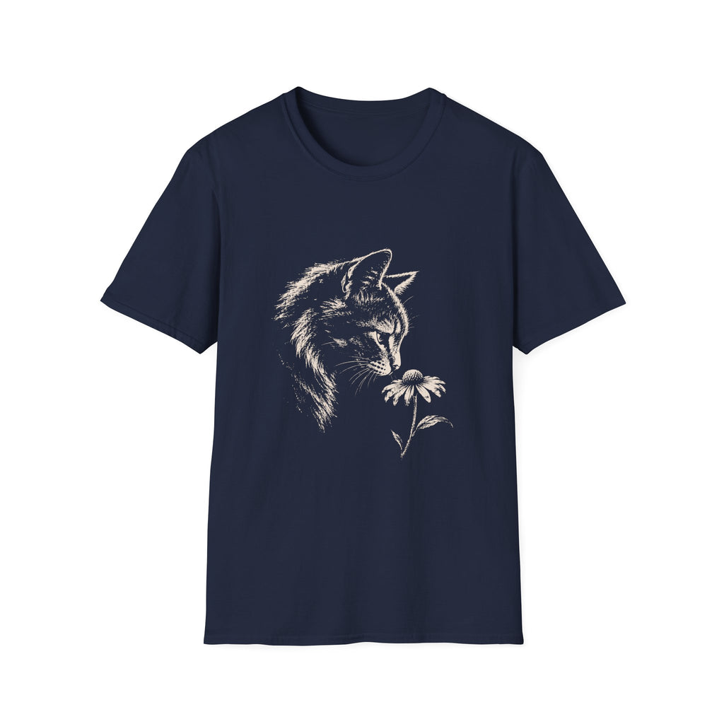 Cat Sniffing Flower T-Shirt
