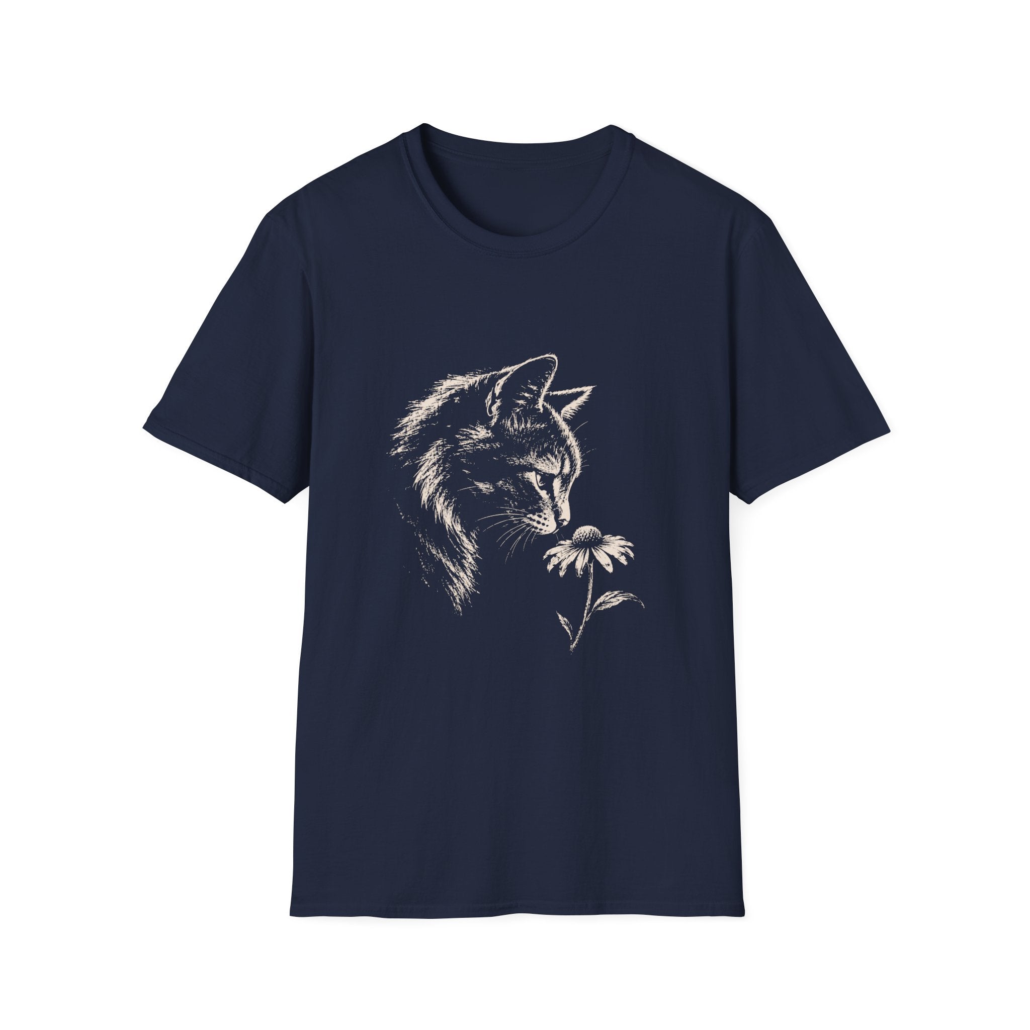 Cat Sniffing Flower T-Shirt