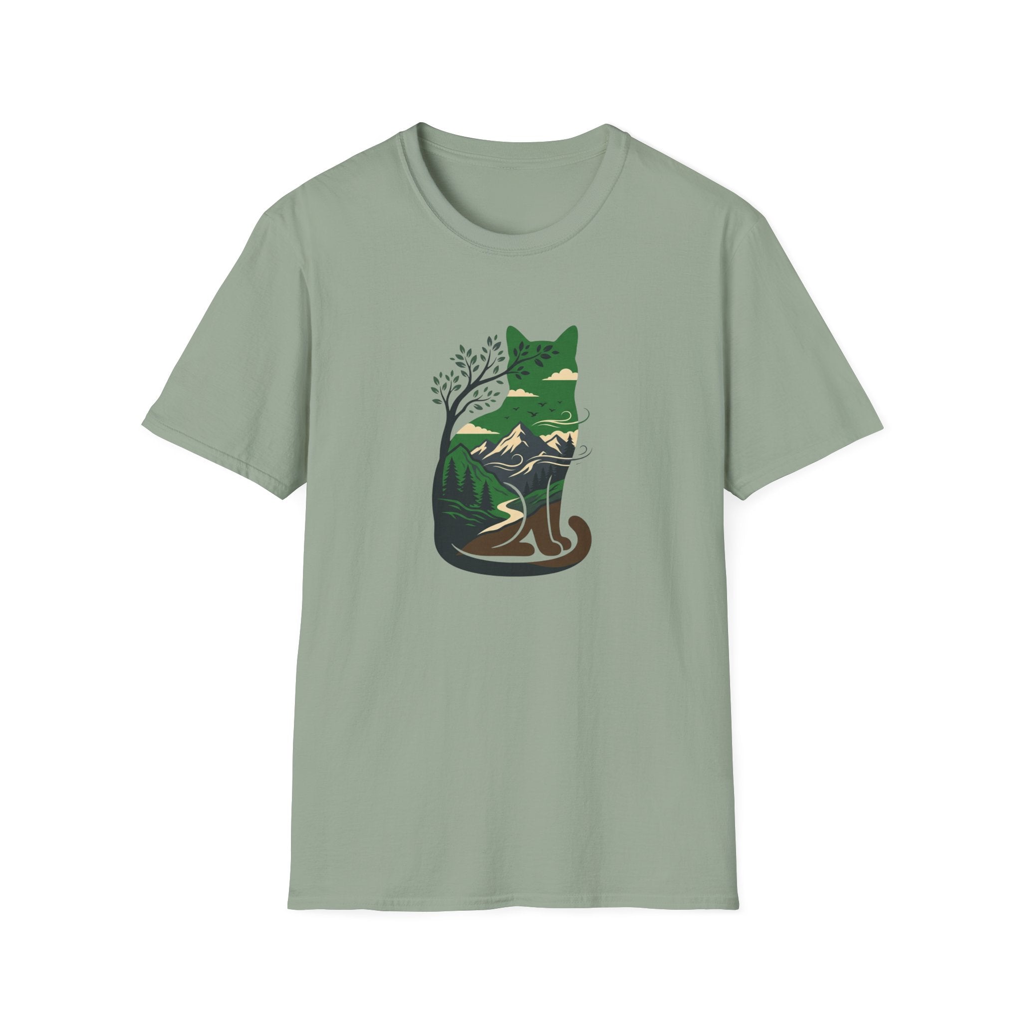 Cat Silhouette With Mountains T-shirt