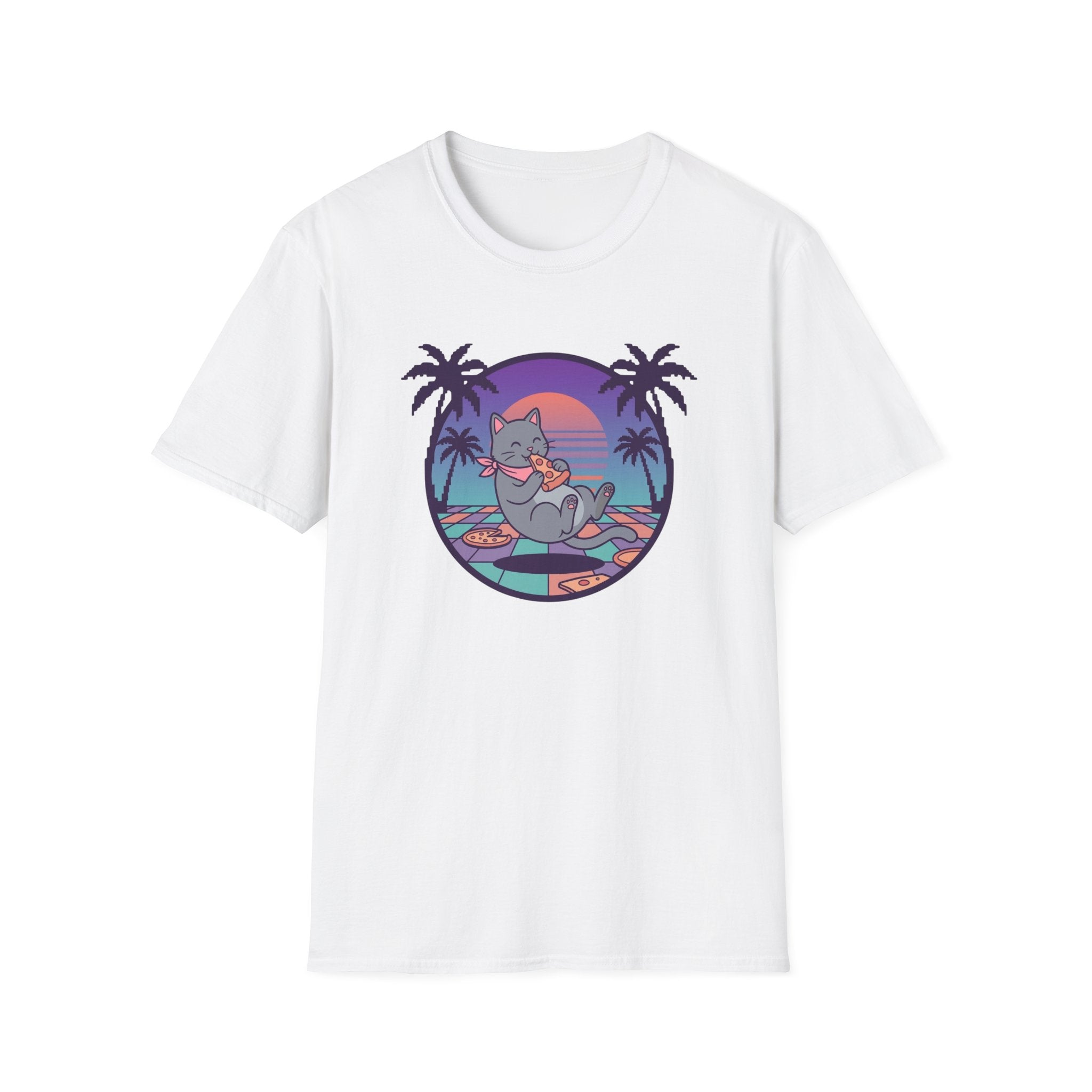 Vaporwave Cat With Pizza T-shirt