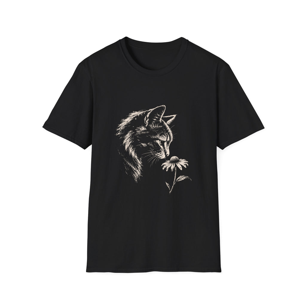 Cat Sniffing Flower T-Shirt