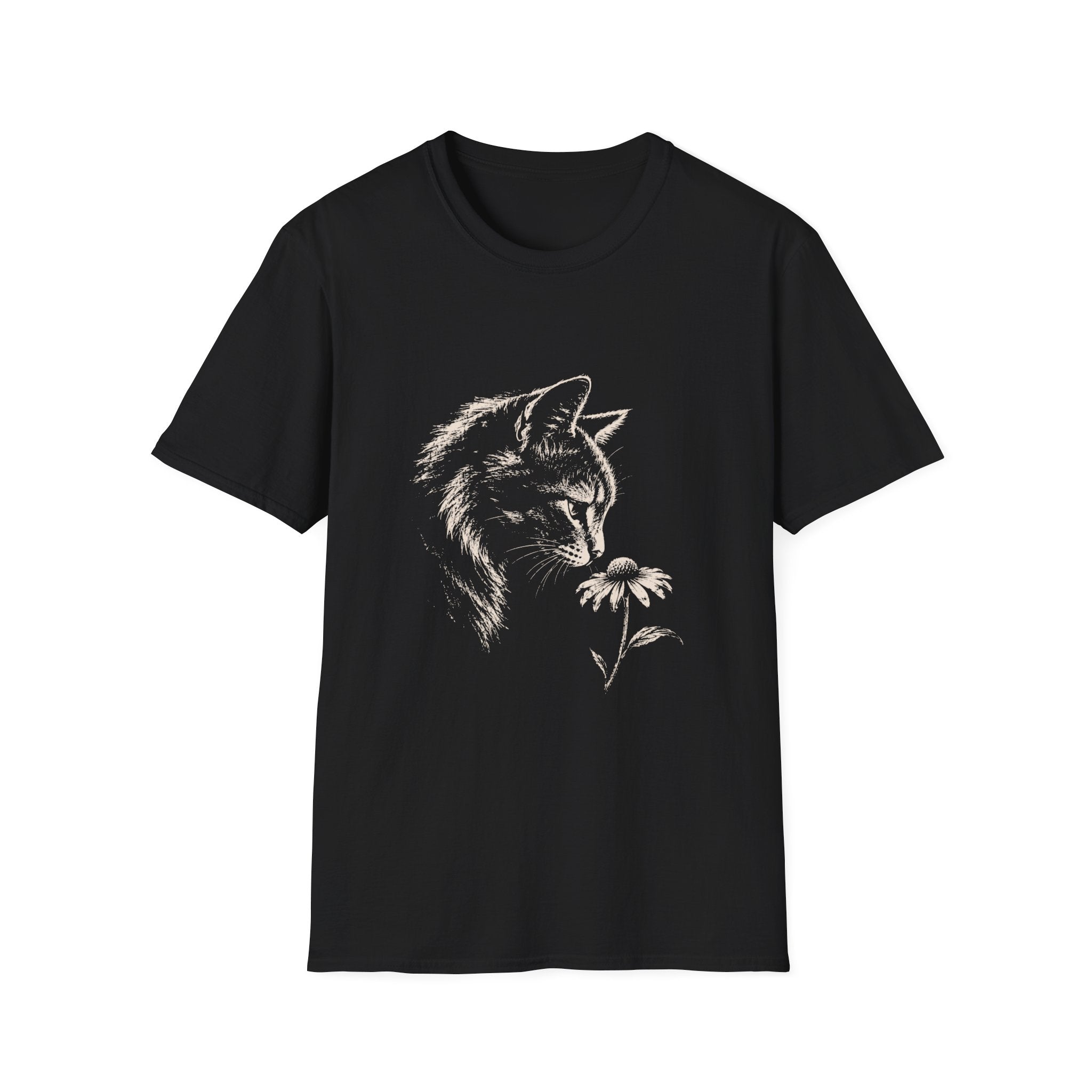Cat Sniffing Flower T-Shirt